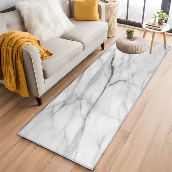 White Marble Runner Rug 2x6 FT,Non Slip Hallway Rugs,Modern Geometric Abstract Minimalist Crack Washable Soft Floor Carpet Throw Runner Carpet Long Rugs for Entryway Kitchen Bedside Sliding Door