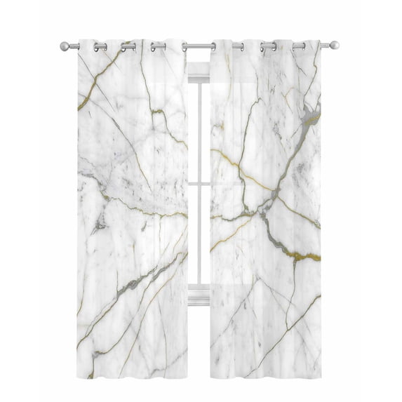 White Marble Sheer Curtains 84 Inch Length 2 Panels Set for Living Room/Bedroom, Modern Abstract Art Ink Painting Kitchen Curtains Grommet Semi-Sheer Curtains Drapes Voile Window Treatments 42"x84"x2