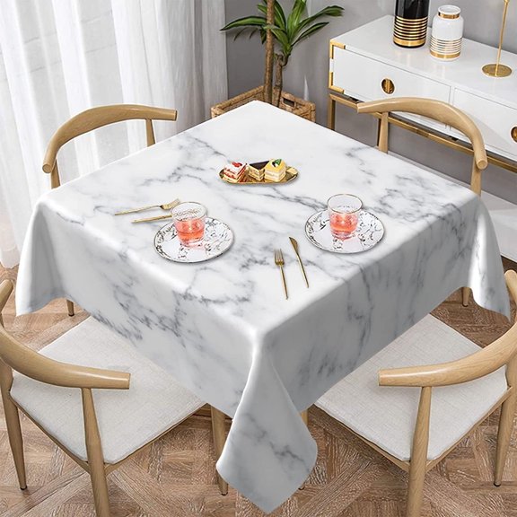 White Marble Square Tablecloth 60x60 Inch Ruitic Black and Grey Table Cloth Waterproof Fabric Farmhouse Abstract Tablecloths Decorative for Holiday Party Picnic