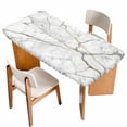 thumbnail image 1 of White Marble Table Cloths for 6 Foot Rectangle Tables, Modern Abstract Art Ink Painting Patio Waterproof Elastic Fitted Tablecloths, Washable Rectangular Table Cover for Camping, 1 of 8