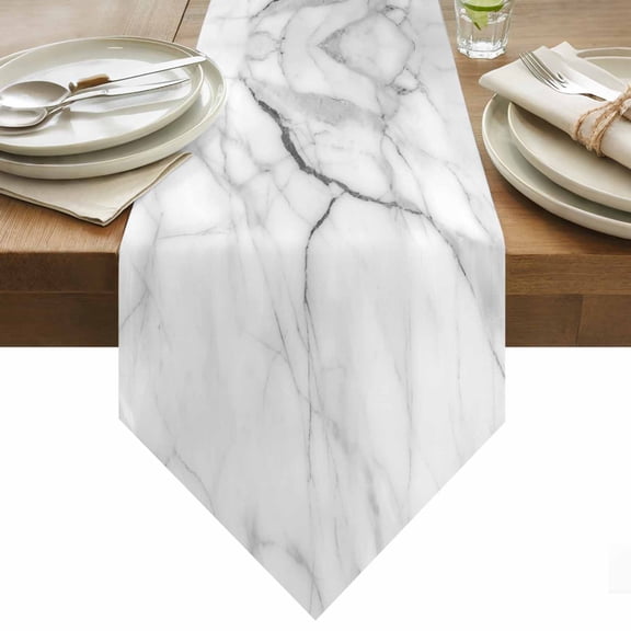 White Marble Table Runner 36 Inches Long Grey White Abstract Art Table Runners for Dining Room Tabletop Dresser Scarf Home Party Banquet Wedding Holiday Decoration