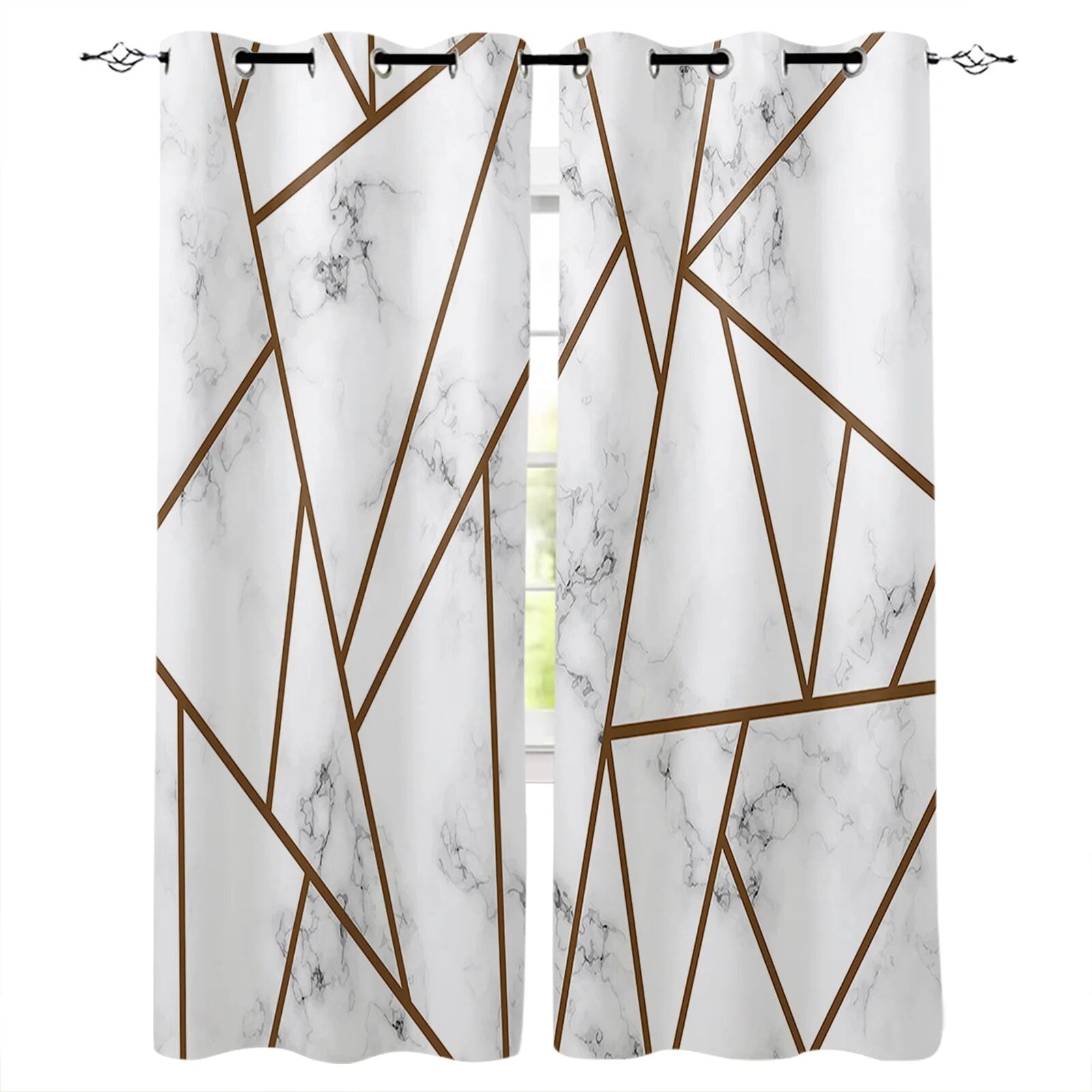 White Marble Tan Stripes Curtains for Living Room Kids Bedroom Blinds