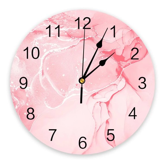 White Marble Texture Decorative Round Wall Clock Arabic Numerals Design Non Ticking Wall Clock Large For Bedrooms Bathroom(12 Inch)