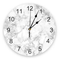 White Marble Texture Decorative Round Wall Clock Arabic Numerals Design Non Ticking Wall Clock Large For Bedrooms Bathroom(10 Inch)