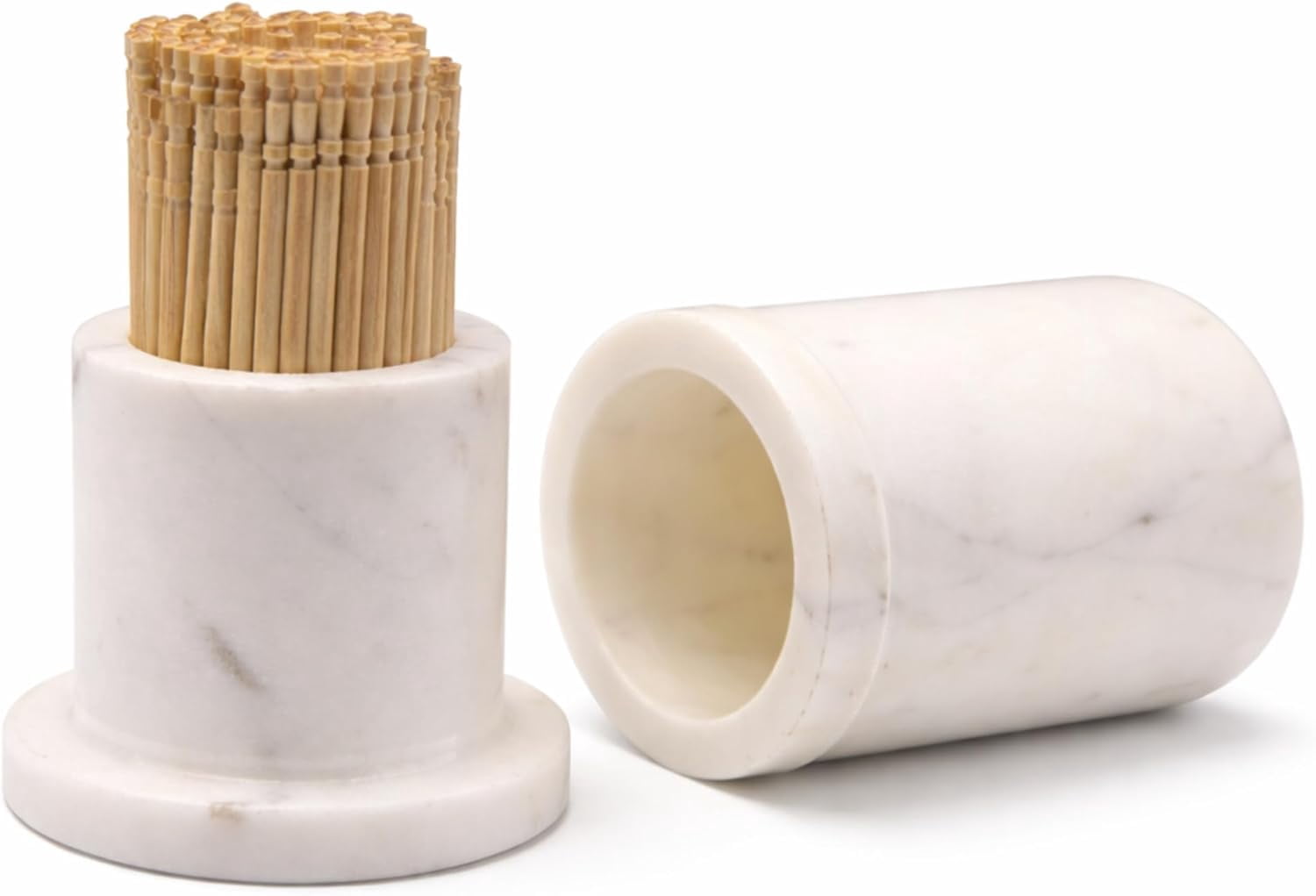 White Marble Toothpick Stick Holder with Lid | Tooth pick Dispenser For Kitchen, Dining Table | For Home, Restaurant | Toothpick Case Stand 3.25 X 2 (Inches) | White