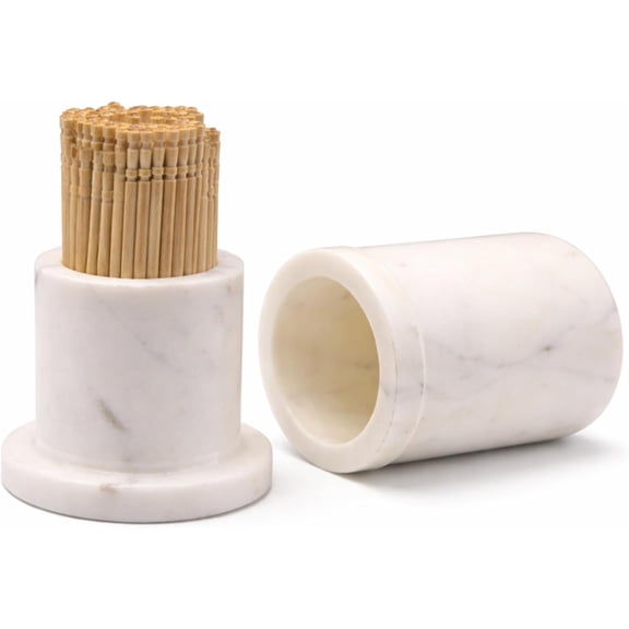 White Marble Toothpick Holder with Lid, 3.25 x 2 Inches | Tooth Pick Dispenser, For Kitchen, Dining Table, For Home, Restaurant, Toothpick Case Stand