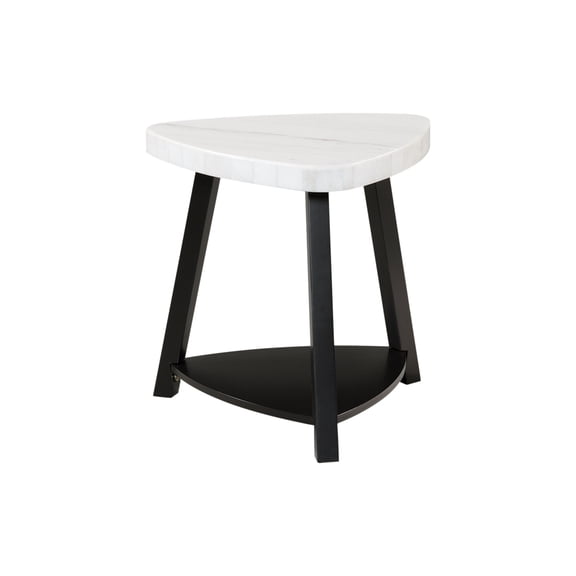 White Marble Top End Table, Guitar Pick Accent Table with Shelf