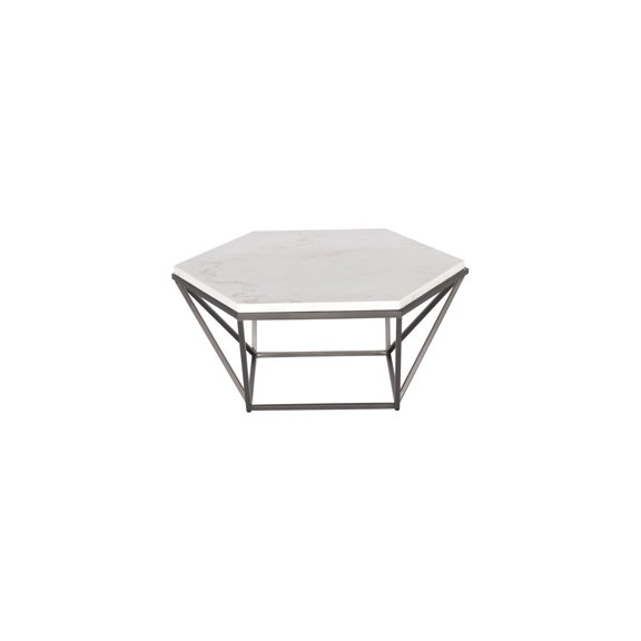 White Marble Top Hexagon Table, Scratch- Metal Construction, 36x36x18in, 52.5lb Stylish Marble-topped Coffee Table With Stable Frame, 36in X 18in,