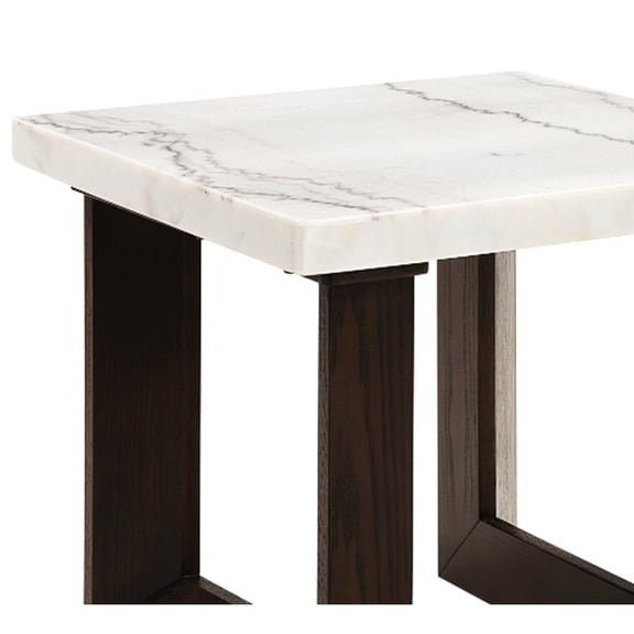 White Marble Topped End Table In Style, Rectangular Tabletop, Firm Double U-shaped Base For Living Space Fashionable Natural Top Table, Finish, Rectangular, With