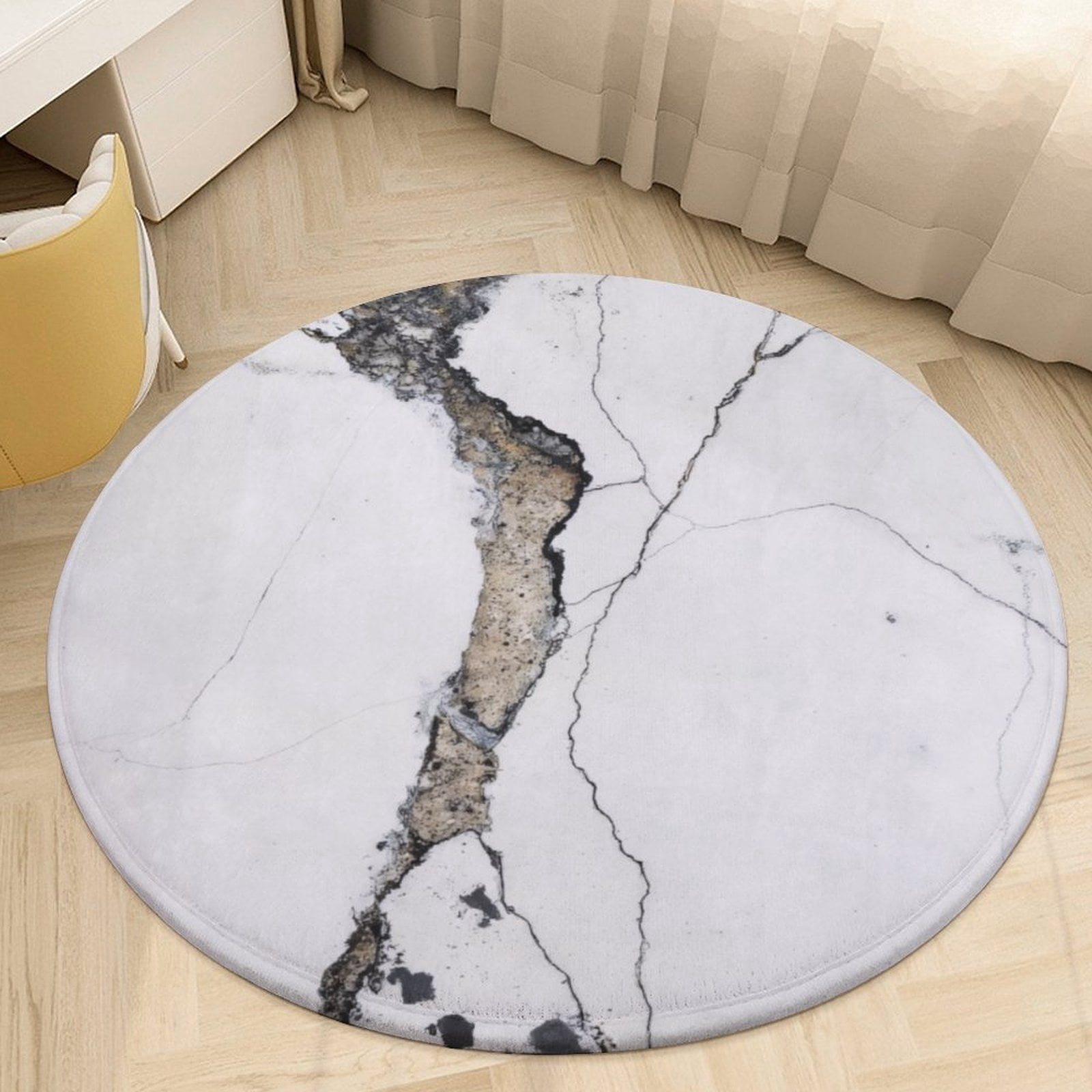 White Marble Vein Texture Round Area Rugs for Bedroom Living Room, 6FT ...