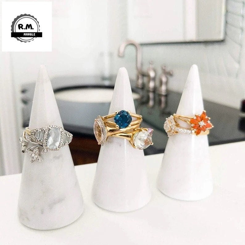 White Marble Versatile Ring Holder Cones Jewelry Display Concrete