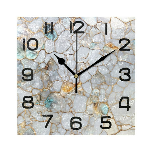 White Marble Wall Clock Square Silent Non-Ticking Battery Operated Retro 7.78" Clock Home Kitchen Office Decoration