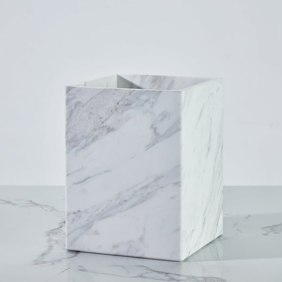 White Marble Wastebasket - Bath Accessories, Natural Trash Can, Bath Decor, and Sturdy Bathroom Accessories