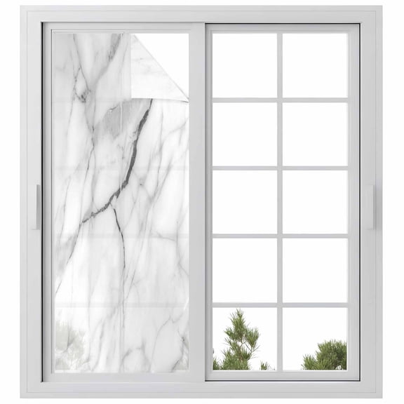 White Marble Window Privacy Film, Modern Geometric Abstract Minimalist Crack Static Cling UV Sun Blocking Heat Control Window Tint, Non-Adhesive One Way Windows Privacy Cover 29.5''x78.7''