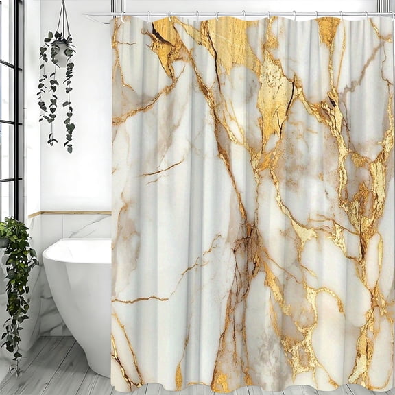 White Marble with Gold Veins Shower Curtain Modern Luxury Abstract Bathroom Decor