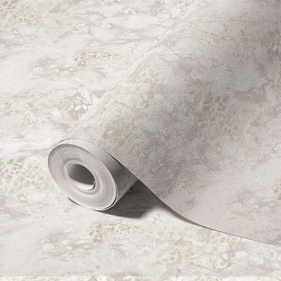 White Marbled Embossed Wallpaper, Non-Adhesive Wallcovering Roll: 41.7”W x 614”H- 177.80 sq ft