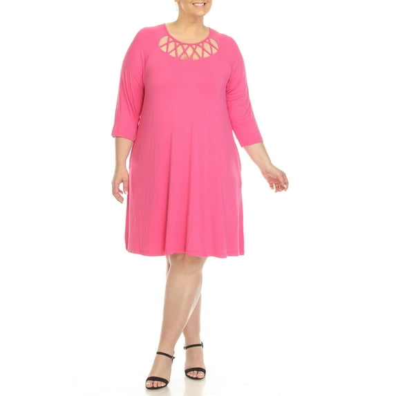 White Mark 3/4 Sleeve Crisscross Neck Dress (Women's & Women's Plus)