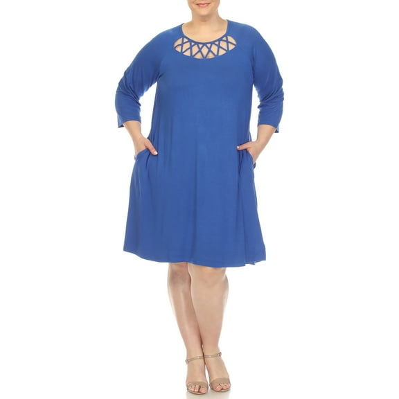 White Mark 3/4 Sleeve Crisscross Neck Dress (Women's & Women's Plus)