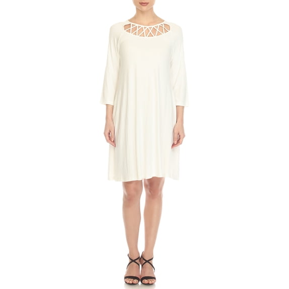 White Mark 3/4 Sleeve Crisscross Neck Dress (Women's & Women's Plus)