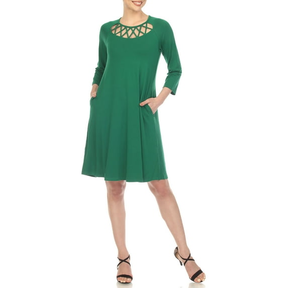 White Mark 3/4 Sleeve Crisscross Neck Dress (Women's & Women's Plus)