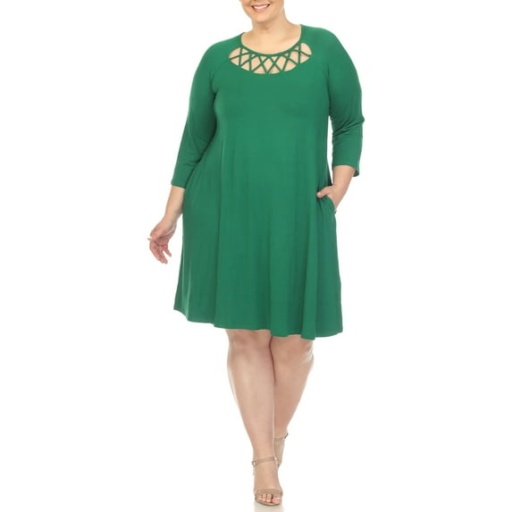 White Mark 3/4 Sleeve Crisscross Neck Dress (Women's & Women's Plus)