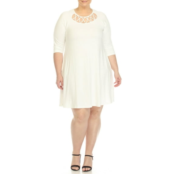 White Mark 3/4 Sleeve Crisscross Neck Dress (Women's & Women's Plus)