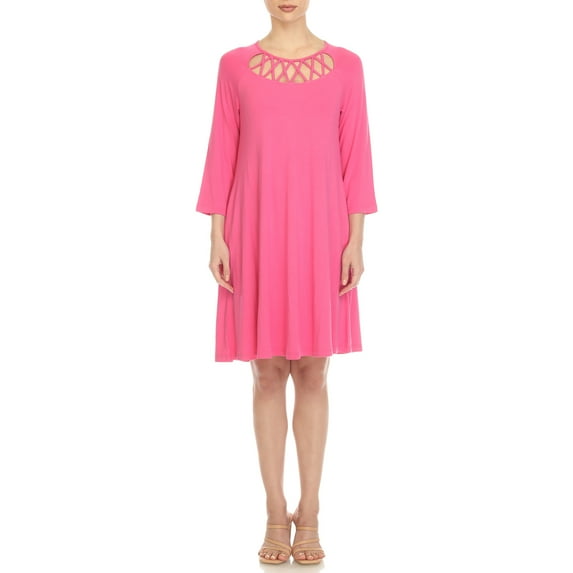 White Mark 3/4 Sleeve Crisscross Neck Dress (Women's & Women's Plus)
