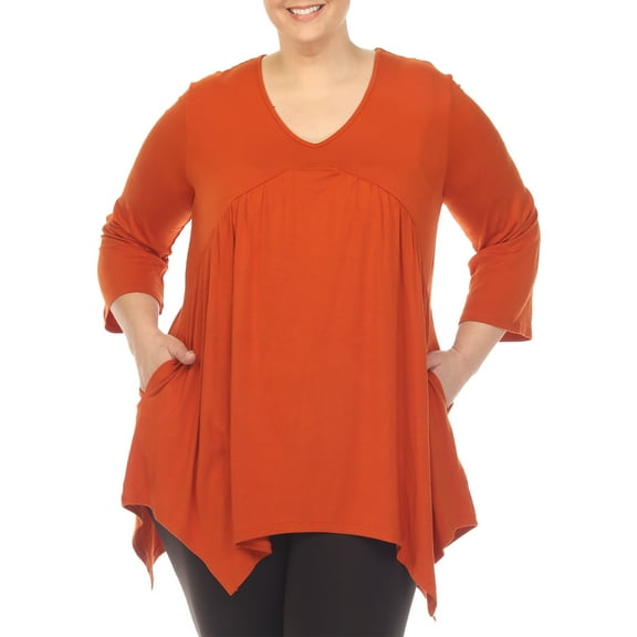 White Mark 3/4 Sleeve Empire Waist Top with Pockets (Women's & Women's Plus)