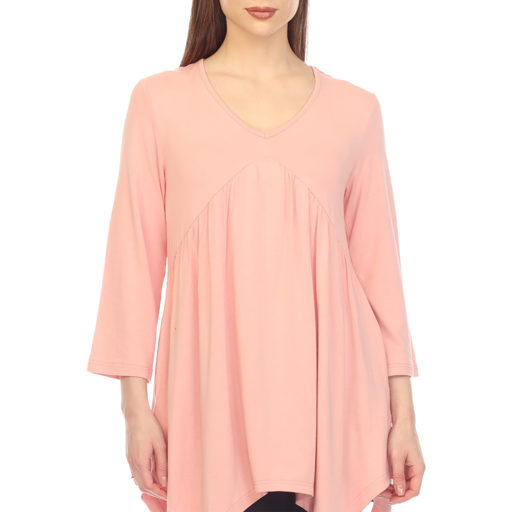White Mark 3/4 Sleeve Empire Waist Top with Pockets (Women's & Women's Plus)