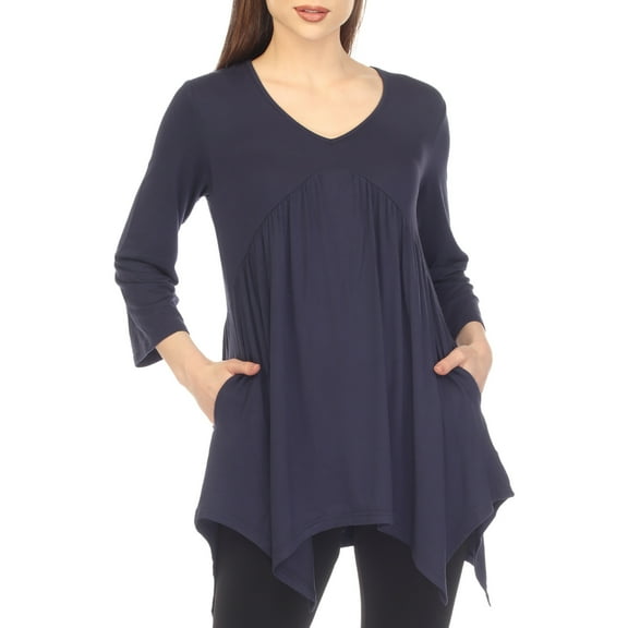 White Mark 3/4 Sleeve Empire Waist Top with Pockets (Women's & Women's Plus)