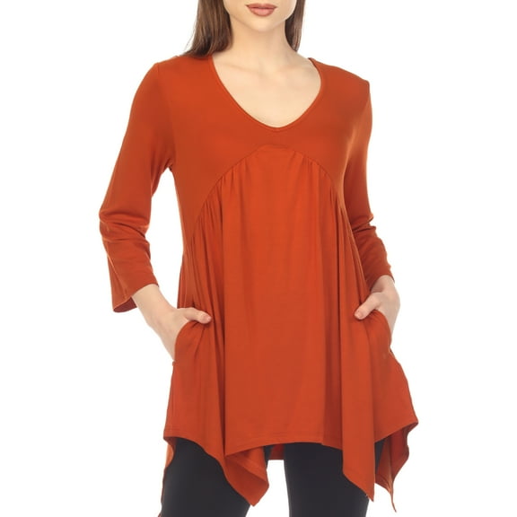 White Mark 3/4 Sleeve Empire Waist Top with Pockets (Women's & Women's Plus)