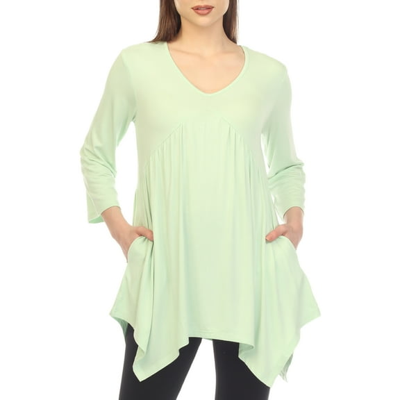 White Mark 3/4 Sleeve Empire Waist Top with Pockets (Women's & Women's Plus)