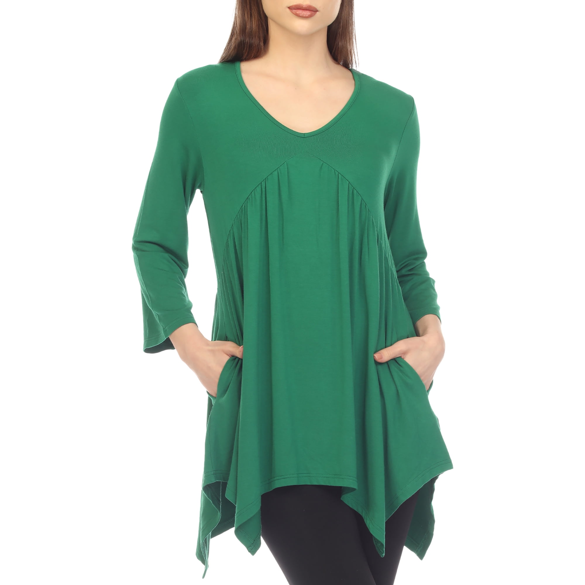 White Mark 3/4 Sleeve Empire Waist Top with Pockets (Women's & Women's Plus)