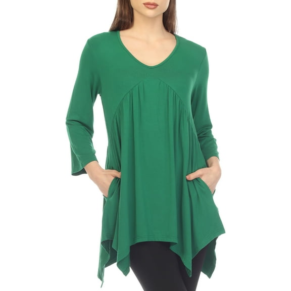 White Mark 3/4 Sleeve Empire Waist Top with Pockets (Women's & Women's Plus)