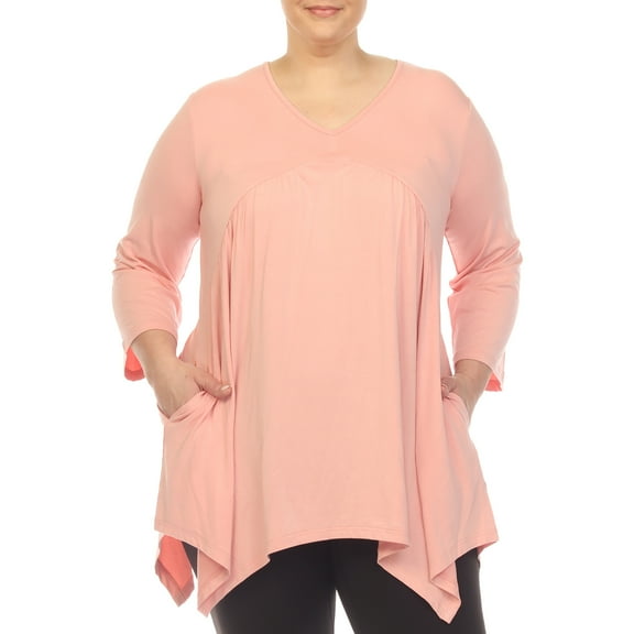 White Mark 3/4 Sleeve Empire Waist Top with Pockets (Women's & Women's Plus)