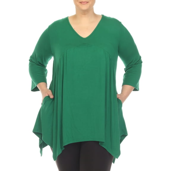 White Mark 3/4 Sleeve Empire Waist Top with Pockets (Women's & Women's Plus)