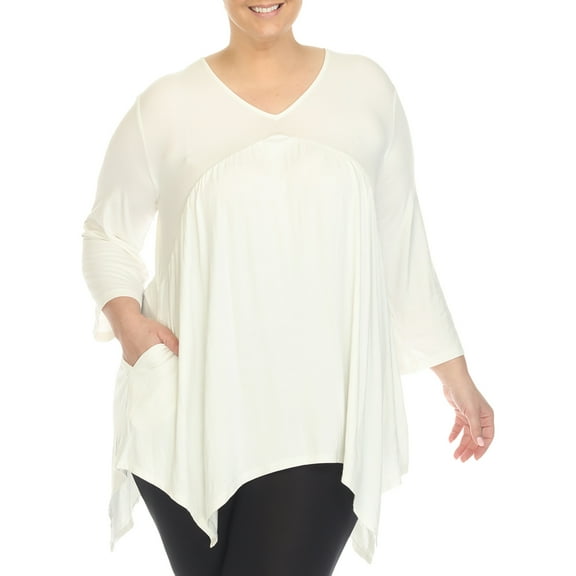 White Mark 3/4 Sleeve Empire Waist Top with Pockets (Women's & Women's Plus)
