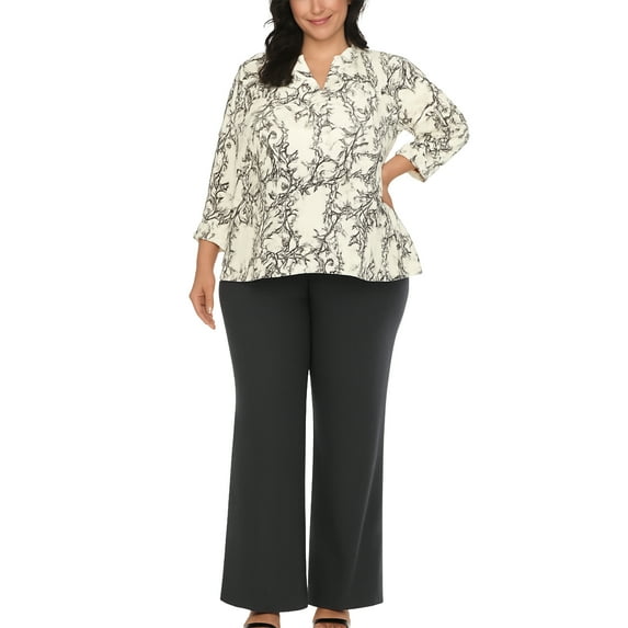 White Mark 3/4 Sleeve Floral Blouse & Solid Palazzo Pant Set, 2-Piece, Women's Plus