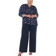 thumbnail image 1 of White Mark 3/4 Sleeve Floral Blouse & Solid Palazzo Pant Set, 2-Piece, Women's Plus, 1 of 7