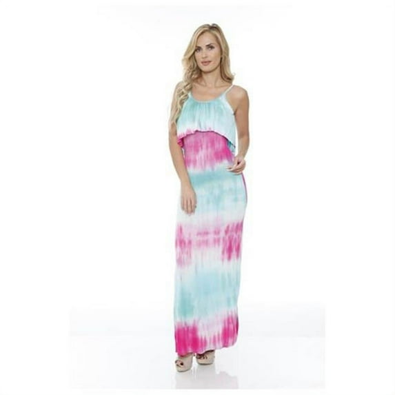 White Mark 308TD-03- TealPink-L Womens Kalea Dress- Teal & Pink - Large