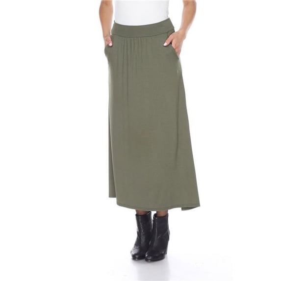 White Mark 705-05-L Women Rayon Maxi Skirt with Pockets, Olive - Large