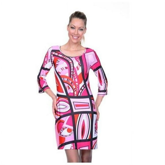 White Mark 809-009-D-213-XL Womens Genevieve Dress- Fuchsia & White - Extra Large
