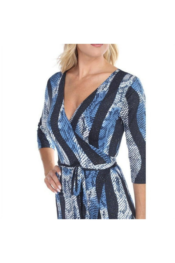824-12-M Womens Mariah Animal Print Wrap Dress Blue & Grey Snake M