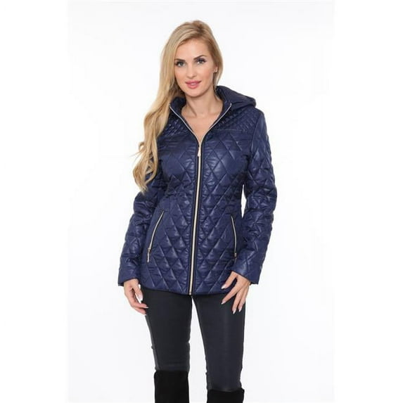 White Mark 889-02-M Women Puffer Coat - Navy Blue, Medium