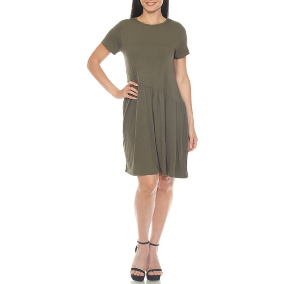 White Mark Asymmetrical Drop Waist Short Sleeve Swing Dress, Women's, S-XL