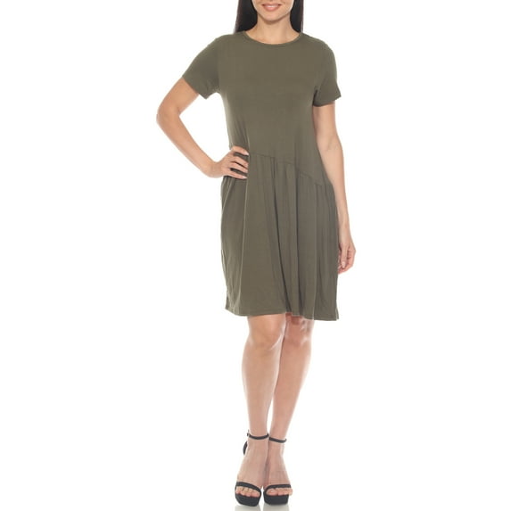 White Mark Asymmetrical Drop Waist Short Sleeve Swing Dress, Women's, S-XL