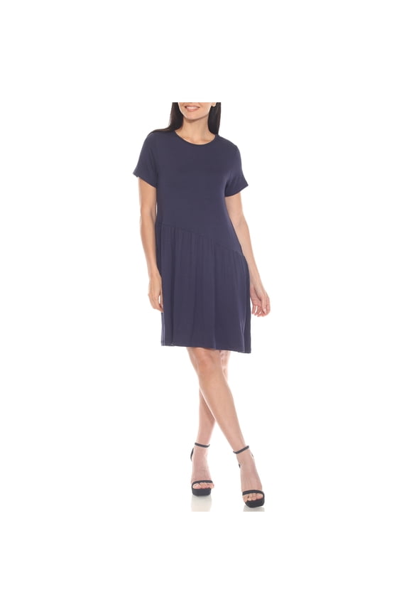 Asymmetrical Drop Waist Short Sleeve Swing Dress, Women's, S-XL