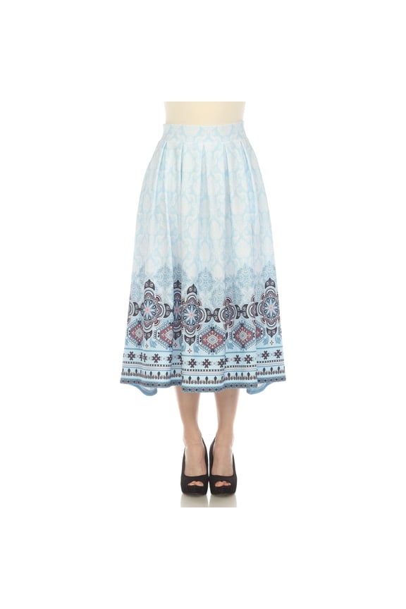 Border Print Pleated Midi Skirt (Women's)