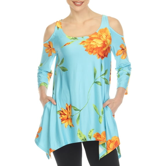 White Mark Fashion Casual Scoop Neck Floral Blouse & Top, Women's & Women's Plus