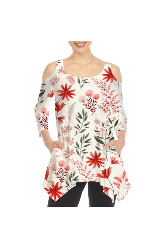 Fashion Casual Scoop Neck Floral Blouse & Top, Women's & Women's Plus